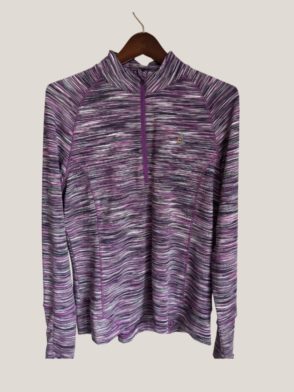 Peter Millar Space Dye 1/4 Zip Performance Pullover Purple White Thumbholes, L